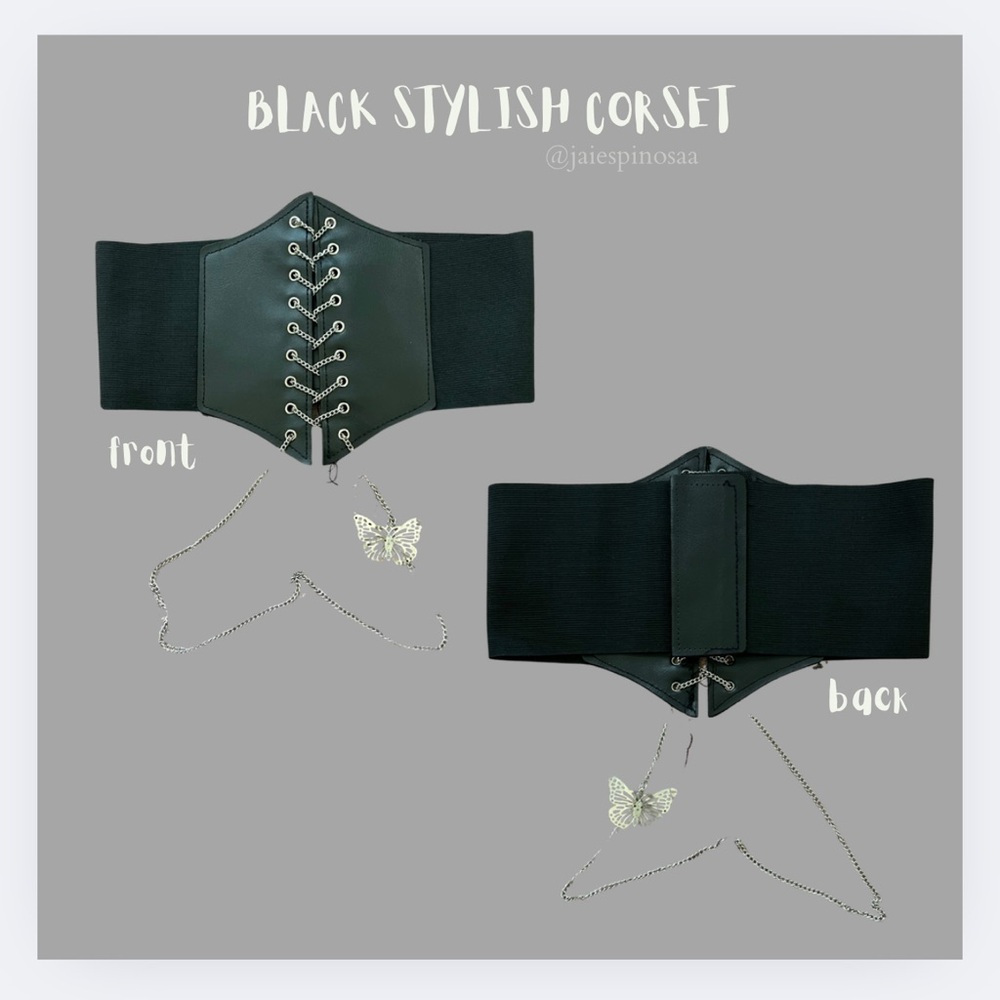 2PC Butterfly & Chain Decor Lace Up Front Corset Belt